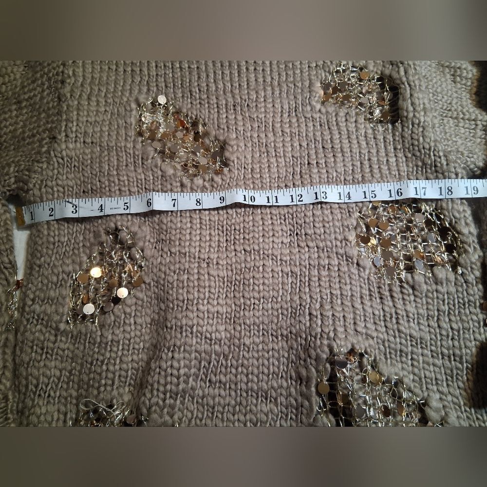 ZARA Mink Limited Edition Chunky Knit Sequin Distressed Sweater Taupe  Medium - Picture 5 of 9